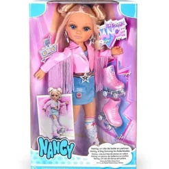 Nancy - Muñeca patinadora con accesorios y chaqueta rosa, para niños y niñas