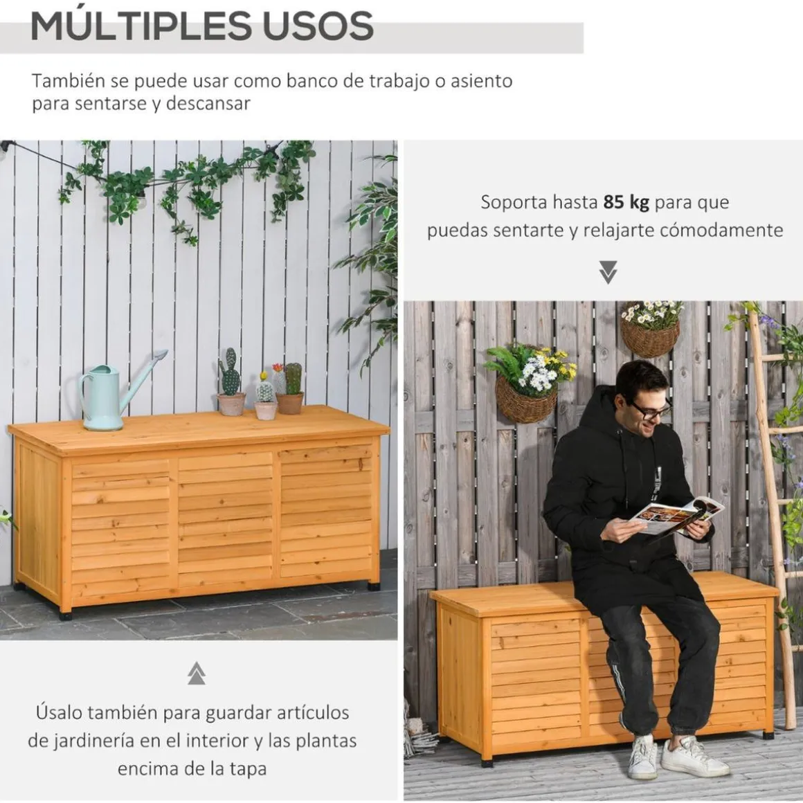 Outsunny - Baúl de jardín de madera