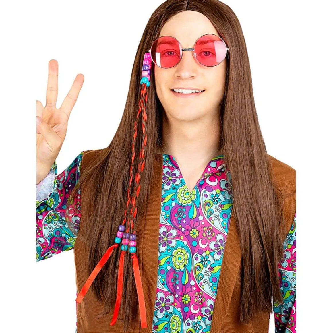 Peluca de hippie morena
