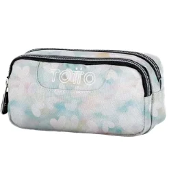 Totto - Estuche escolar dos compartimentos corazones pastel Sobre