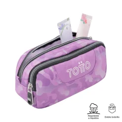 Totto - Estuche escolar dos compartimentos camuflaje rosa Sobre