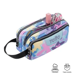 Totto - Estuche escolar tres compartimentos flores hawaianas Agapec