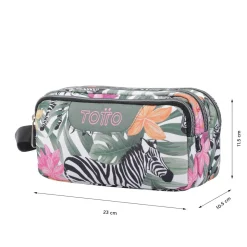 Totto - Estuche escolar tres compartimentos tropical cebras Agapec