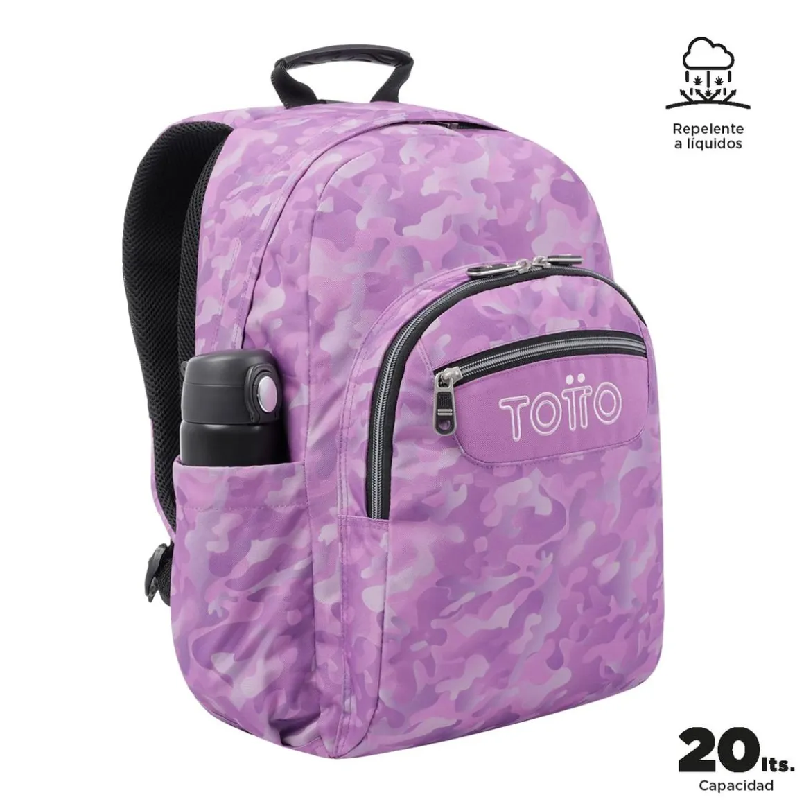 Totto - Mochila escolar adaptable a carro camuflaje rosa Acuareles