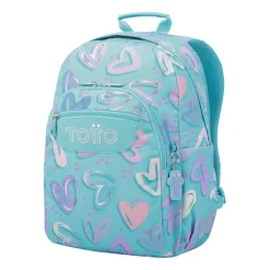 Totto - Mochila escolar adaptable a carro corazones pintados Acuareles