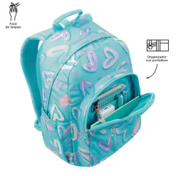 Totto - Mochila escolar adaptable a carro corazones pintados Acuareles