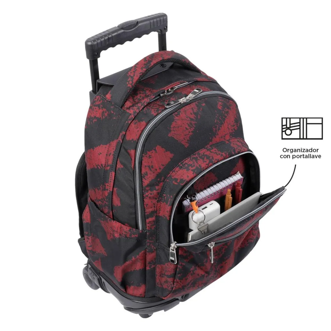 Totto - Mochila escolar con ruedas tiza roja Renglones