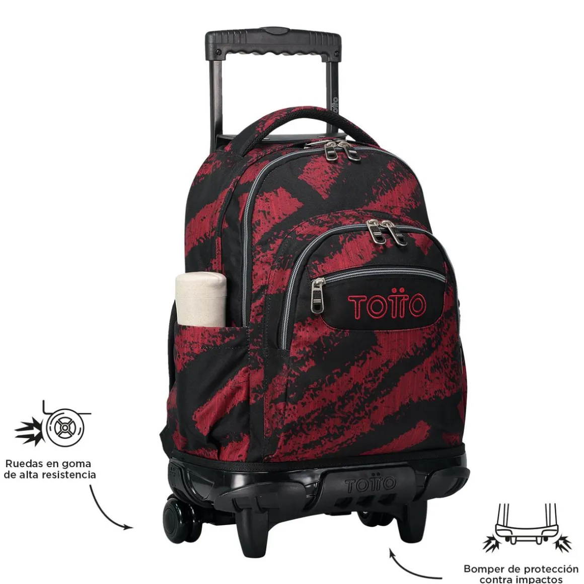 Totto - Mochila escolar con ruedas tiza roja Renglones