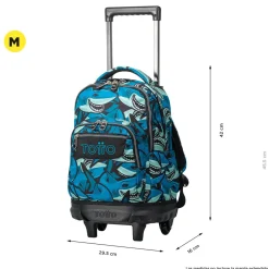Totto - Mochila escolar pequeña ruedas tiburones Resma
