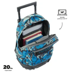 Totto - Mochila escolar pequeña ruedas tiburones Resma