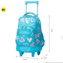 Totto - Mochila escolar pequeña ruedas corazones pintados Resma