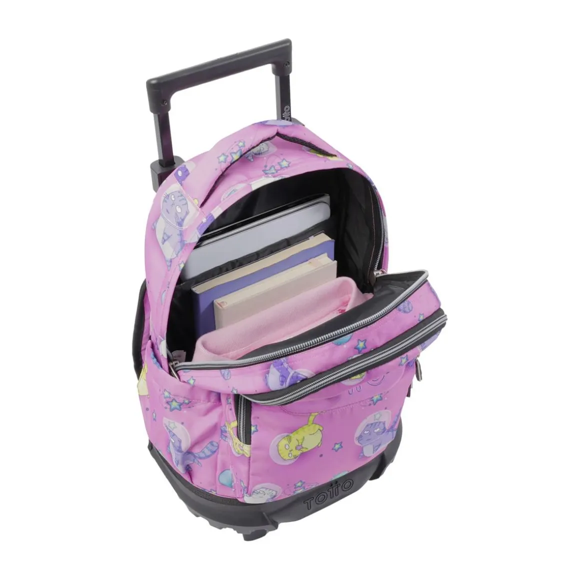 Totto - Mochila escolar pequeña ruedas gatos astronautas Resma