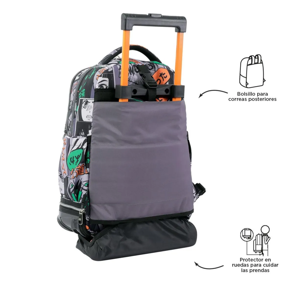 Totto - Mochila escolar ruedas desmontable manga Tiza