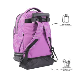 Totto - Mochila escolar ruedas desmontable camuflaje rosa Tiza