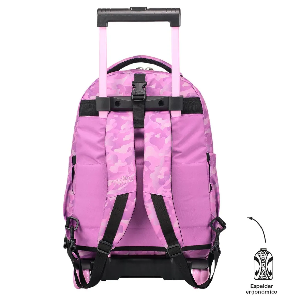 Totto - Mochila escolar ruedas desmontable camuflaje rosa Tiza