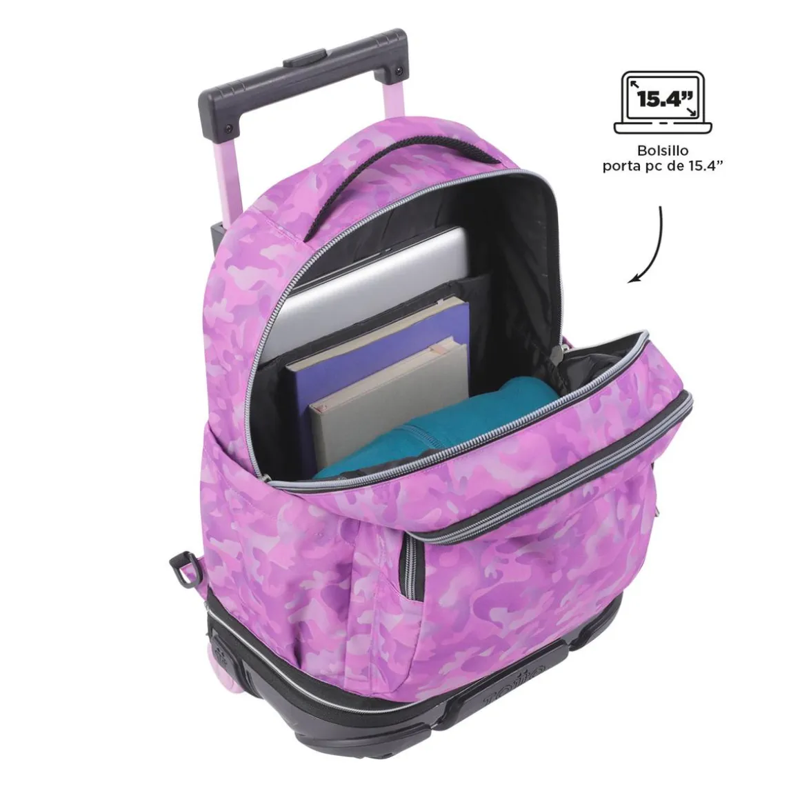 Totto - Mochila escolar ruedas desmontable camuflaje rosa Tiza