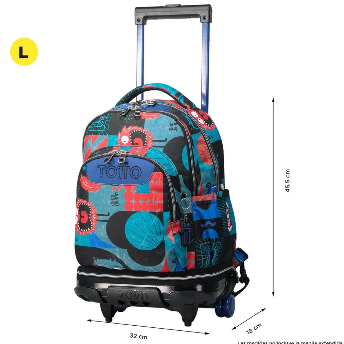 Totto - Mochila escolar ruedas desmontable cyber monstruos Tiza