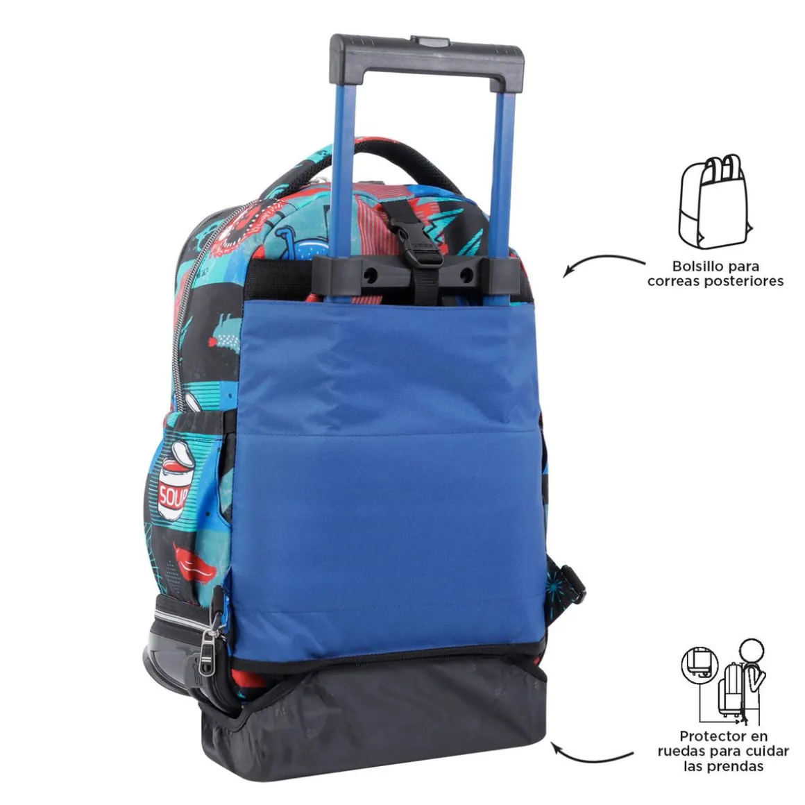 Totto - Mochila escolar ruedas desmontable cyber monstruos Tiza