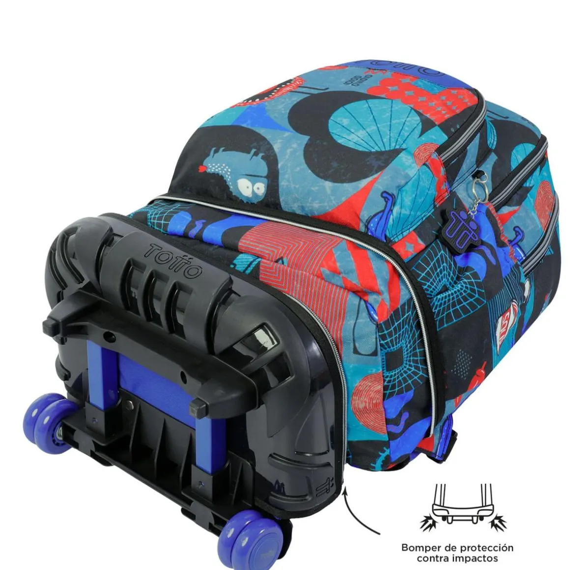 Totto - Mochila escolar ruedas desmontable cyber monstruos Tiza