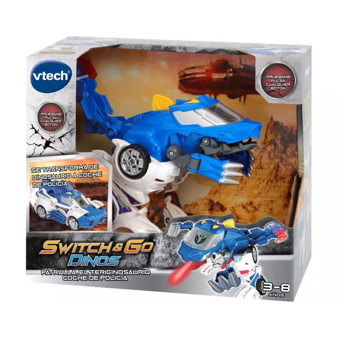 Vtech - Switch & Go Dinos Patrulla, tericinosaurio coche de policía transformable ㅤ